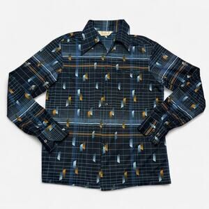 Mens 70s Aladdinette California geometric long sleeve button shirt L
